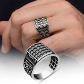 Zirkon Beyaz Sıra Taşlı 925 Gümüş Erkek Yüzük thumbnail 1