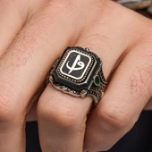 Kare Elif Vav Harfli 925 Gümüş Erkek Yüzük thumbnail 3