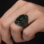 Yeşil Taşlı Oval 925 Gümüş Erkek Yüzük thumbnail 8