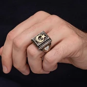 Ayyıldız Desenli İsimli 925 Gümüş Erkek Yüzük thumbnail 5