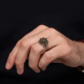 Çift Başlı Kartal Motifli 925 Gümüş Erkek Yüzük thumbnail 4