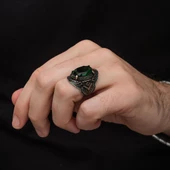 Yeşil Taşlı Oval 925 Gümüş Erkek Yüzük thumbnail 4