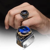 Parlament Mavisi Taşlı 925 Gümüş Erkek Yüzük - 1