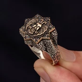 Çift Başlı Kartal Motifli 925 Gümüş Erkek Yüzük thumbnail 7