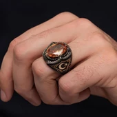 Ayyıldız Desenli 925 Gümüş Erkek Yüzük thumbnail 8