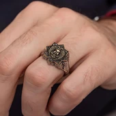 Çift Başlı Kartal Motifli 925 Gümüş Erkek Yüzük thumbnail 6