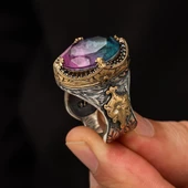 Turmolin Taşlı 925 Gümüş Erkek Yüzük - 5