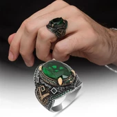Yeşil Taşlı Oval 925 Gümüş Erkek Yüzük thumbnail 1