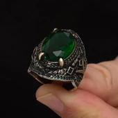 Yeşil Taşlı Oval 925 Gümüş Erkek Yüzük thumbnail 5