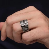 Zirkon Beyaz Sıra Taşlı 925 Gümüş Erkek Yüzük thumbnail 6