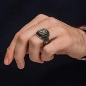 Kare Elif Vav Harfli 925 Gümüş Erkek Yüzük thumbnail 5