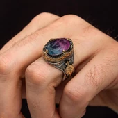 Turmolin Taşlı 925 Gümüş Erkek Yüzük - 3