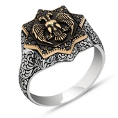 Çift Başlı Kartal Motifli 925 Gümüş Erkek Yüzük thumbnail 2