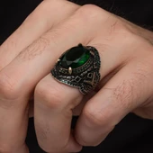 Yeşil Taşlı Oval 925 Gümüş Erkek Yüzük thumbnail 3