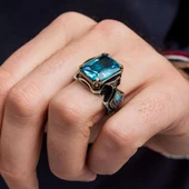 Kare Aqua Mavi Taşlı 925 Gümüş Erkek Yüzük thumbnail 8