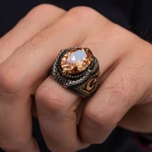 Ayyıldız Desenli 925 Gümüş Erkek Yüzük thumbnail 3