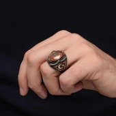 Ayyıldız Desenli 925 Gümüş Erkek Yüzük thumbnail 5