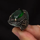 Yeşil Taşlı Oval 925 Gümüş Erkek Yüzük thumbnail 6