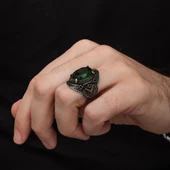 Yeşil Taşlı Oval 925 Gümüş Erkek Yüzük thumbnail 7