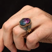 Turmolin Taşlı 925 Gümüş Erkek Yüzük - 7