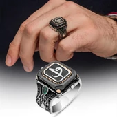 Kare Elif Vav Harfli 925 Gümüş Erkek Yüzük thumbnail 1