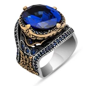 Parlament Mavisi Taşlı 925 Gümüş Erkek Yüzük - 2