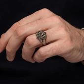 Çift Başlı Kartal Motifli 925 Gümüş Erkek Yüzük thumbnail 8