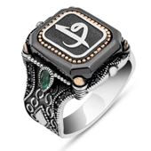 Kare Elif Vav Harfli 925 Gümüş Erkek Yüzük thumbnail 2