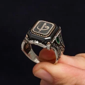 Kare Elif Vav Harfli 925 Gümüş Erkek Yüzük thumbnail 4