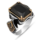 Siyah Taşlı Kare 925 Gümüş Erkek Yüzük thumbnail 2