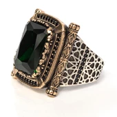 Kare Yeşil Taşlı 925 Gümüş Erkek Yüzük thumbnail 8