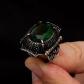 Yeşil Taşlı Oval 925 Gümüş Erkek Yüzük thumbnail 5