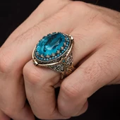 Mavi Paraiba Taşlı Zorbey 925 Gümüş Erkek Yüzük thumbnail 7