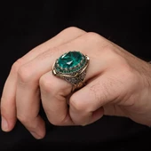 Yeşil Paraiba Taşlı Zorbey 925 Gümüş Erkek Yüzük thumbnail 1