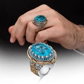 Mavi Paraiba Taşlı Zorbey 925 Gümüş Erkek Yüzük thumbnail 1