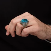 Mavi Paraiba Taşlı Zorbey 925 Gümüş Erkek Yüzük thumbnail 4