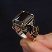 Siyah Taşlı Kare 925 Gümüş Erkek Yüzük thumbnail 4