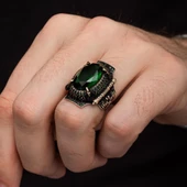 Yeşil Taşlı Oval 925 Gümüş Erkek Yüzük thumbnail 6