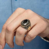 Siyah Taşlı Harfli 925 Gümüş Erkek Yüzük thumbnail 6