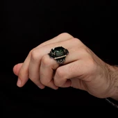 Yeşil Taşlı Oval 925 Gümüş Erkek Yüzük thumbnail 4