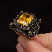 Kare Sarı Sitrin Taşlı 925 Gümüş Yüzük thumbnail 5