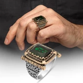 Kare Yeşil Taşlı 925 Gümüş Erkek Yüzük thumbnail 1