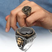 Aslan Kapı Tokmak Modeli Siyah Taşlı 925 Gümüş Yüzük thumbnail 1