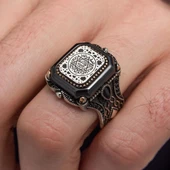 Süleyman Mührü Kare Desenli 925 Gümüş Erkek Yüzük thumbnail 3