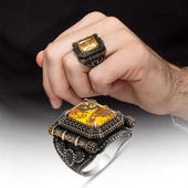 Kare Sarı Sitrin Taşlı 925 Gümüş Yüzük thumbnail 1