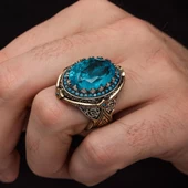 Mavi Paraiba Taşlı Zorbey 925 Gümüş Erkek Yüzük thumbnail 6