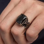 Siyah Taşlı Kare 925 Gümüş Erkek Yüzük thumbnail 3