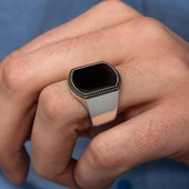 Siyah Oniks Taşlı 925 Gümüş Yüzük thumbnail 7