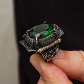 Yeşil Taşlı Oval 925 Gümüş Erkek Yüzük thumbnail 3