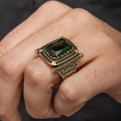 Kare Yeşil Taşlı 925 Gümüş Erkek Yüzük thumbnail 6